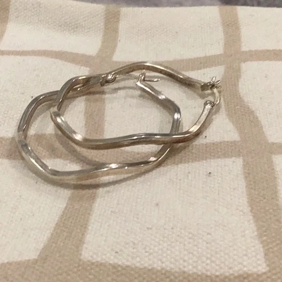 Large Wavy Sterling Silver Hoop Earrings